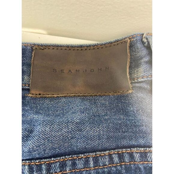 Sean John Jeans Blue Leather Patches 100% Cotton - Size 42 - Picture 9 of 10